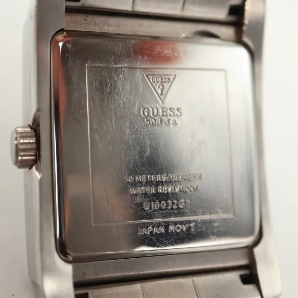 Guess Mens Jumbo Square Black 38mm Diamond Watch Stainless Steel w New Battery